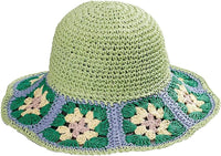 Women's Straw Sun Hat Floral Woven Bucket Hat Fishing Hat Beach Hat Hand Woven Foldable Cap - 7DAY'S