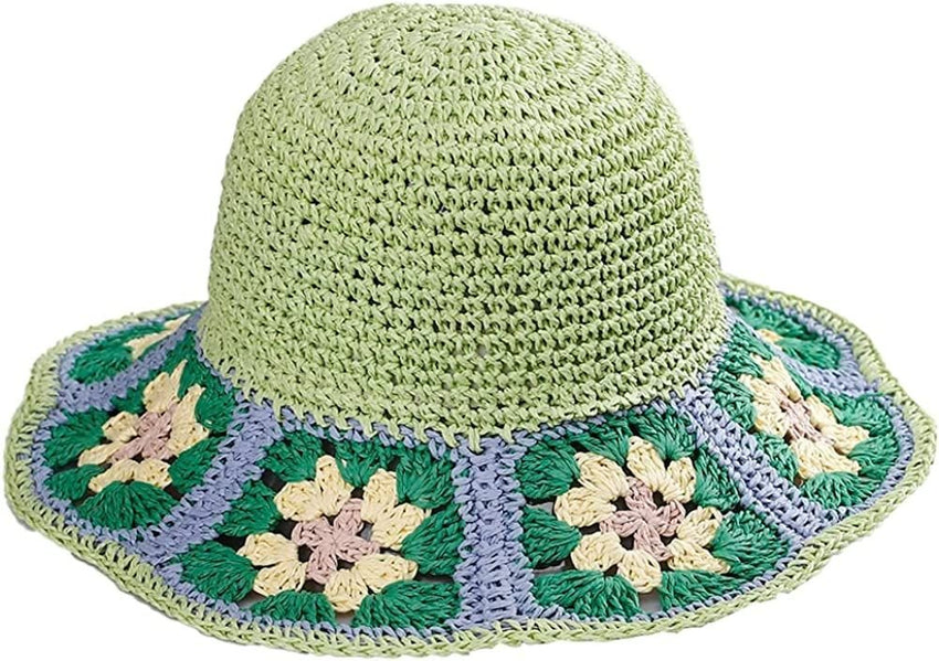 Women's Straw Sun Hat Floral Woven Bucket Hat Fishing Hat Beach Hat Hand Woven Foldable Cap - 7DAY'S