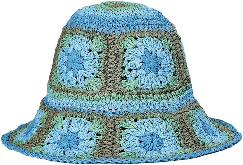 Women's Straw Sun Hat Floral Woven Bucket Hat Fishing Hat Beach Hat Hand Woven Foldable Cap - 7DAY'S