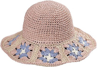 Women's Straw Sun Hat Floral Woven Bucket Hat Fishing Hat Beach Hat Hand Woven Foldable Cap - 7DAY'S