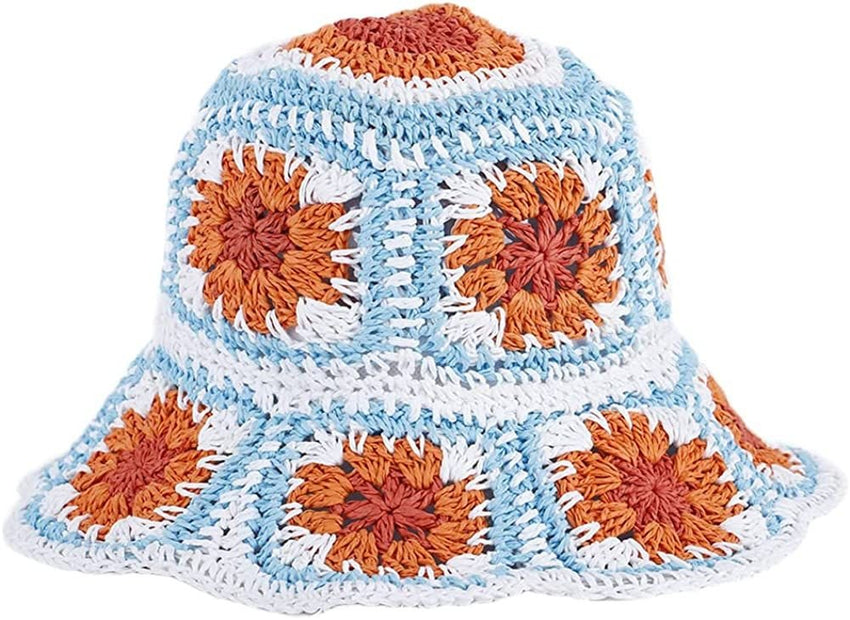 Women's Straw Sun Hat Floral Woven Bucket Hat Fishing Hat Beach Hat Hand Woven Foldable Cap - 7DAY'S