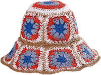 Women's Straw Sun Hat Floral Woven Bucket Hat Fishing Hat Beach Hat Hand Woven Foldable Cap - 7DAY'S