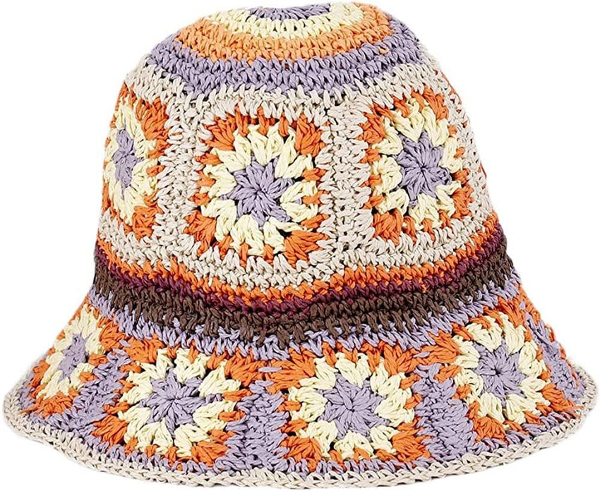 Women's Straw Sun Hat Floral Woven Bucket Hat Fishing Hat Beach Hat Hand Woven Foldable Cap - 7DAY'S