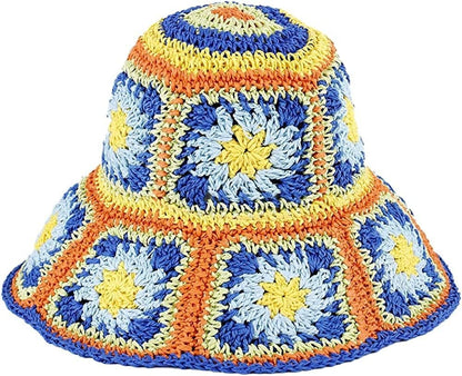 Women's Straw Sun Hat Floral Woven Bucket Hat Fishing Hat Beach Hat Hand Woven Foldable Cap - 7DAY'S