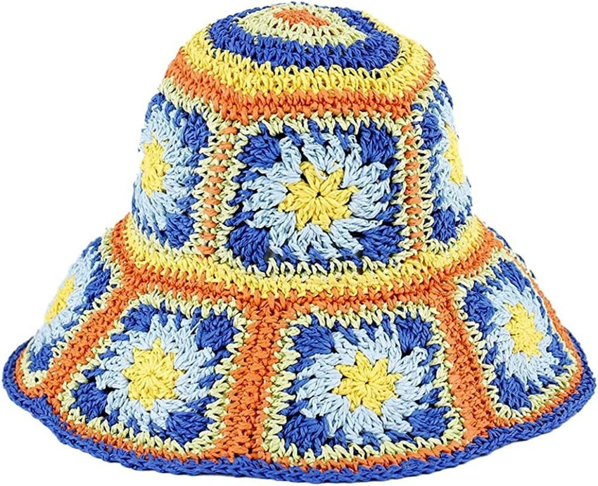 Women's Straw Sun Hat Floral Woven Bucket Hat Fishing Hat Beach Hat Hand Woven Foldable Cap - 7DAY'S