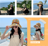 Women's Straw Sun Hat Floral Woven Bucket Hat Fishing Hat Beach Hat Hand Woven Foldable Cap - 7DAY'S