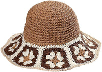 Women's Straw Sun Hat Floral Woven Bucket Hat Fishing Hat Beach Hat Hand Woven Foldable Cap - 7DAY'S