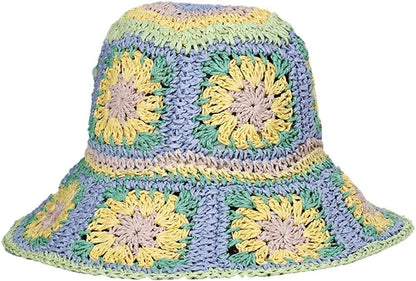 Women's Straw Sun Hat Floral Woven Bucket Hat Fishing Hat Beach Hat Hand Woven Foldable Cap - 7DAY'S