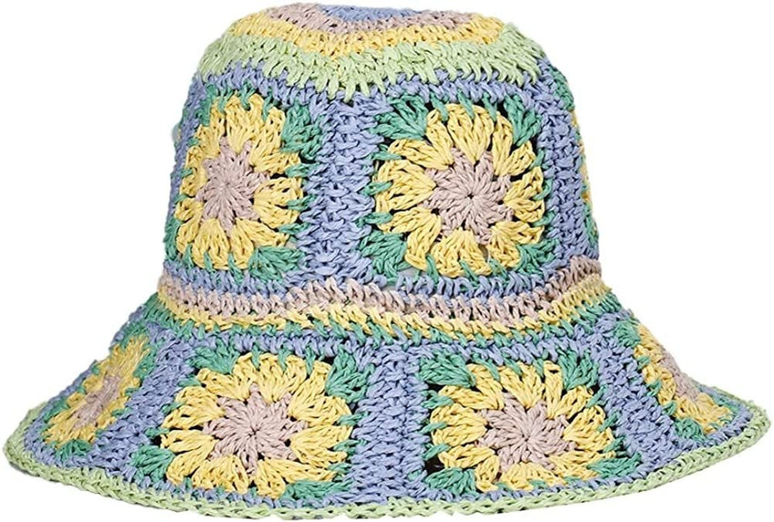 Women's Straw Sun Hat Floral Woven Bucket Hat Fishing Hat Beach Hat Hand Woven Foldable Cap - 7DAY'S