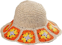 Women's Straw Sun Hat Floral Woven Bucket Hat Fishing Hat Beach Hat Hand Woven Foldable Cap - 7DAY'S