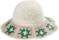 Women's Straw Sun Hat Floral Woven Bucket Hat Fishing Hat Beach Hat Hand Woven Foldable Cap - 7DAY'S