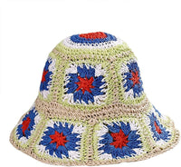 Women's Straw Sun Hat Floral Woven Bucket Hat Fishing Hat Beach Hat Hand Woven Foldable Cap - 7DAY'S