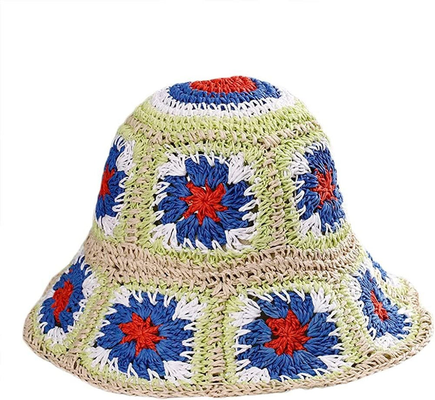 Women's Straw Sun Hat Floral Woven Bucket Hat Fishing Hat Beach Hat Hand Woven Foldable Cap - 7DAY'S
