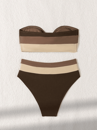 Women's two - piece coffee colored bikini swimsuit strapless fashion quick drying - 7DAY'S