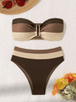 Women's two - piece coffee colored bikini swimsuit strapless fashion quick drying - 7DAY'S