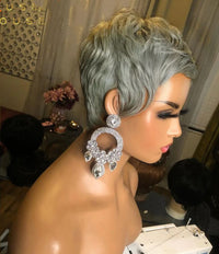 Women's wig short hair silver gray mechanism rose net chemical fiber wig head set Pixie cut wig - 7DAY'S