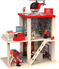 Wooden Fire Station Playset, Multicolor 3 - Level Pretend Play Dollhouse with Figures, Truck, Helicopter and Accessories, Preschool Learning Educational Toys for Toddlers Kids Age 3 and up - 7DAY'S