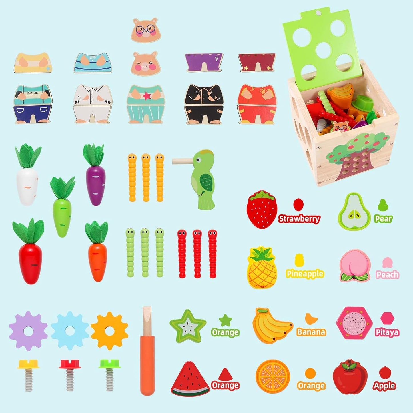 Wooden Garden Toy, Toddler Montessori Toys for Baby Boys Girls, Wood Preschool Learning Fine Motor Skills Game, Educational Learning Toys for Toddlers - 7DAY'S