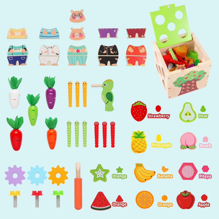 Wooden Garden Toy, Toddler Montessori Toys for Baby Boys Girls, Wood Preschool Learning Fine Motor Skills Game, Educational Learning Toys for Toddlers - 7DAY'S