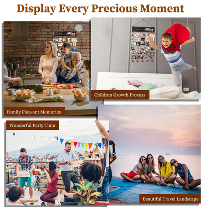 Wooden Hanging Picture Frame Photo Display String Ropes with 30 Clips Writable Blackboard Wall Decoration Postcard Artwork Picture Organizer - 7DAY'S