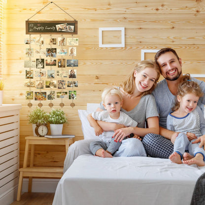 Wooden Hanging Picture Frame Photo Display String Ropes with 30 Clips Writable Blackboard Wall Decoration Postcard Artwork Picture Organizer - 7DAY'S