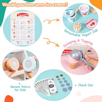 Wooden Ice Cream Set Counter Toy for Toddlers, Wooden Play Food Kitchen Accessories, Pretend Play Ice Cream Shop Toys for Kids Ages 3+, Play Store with Fake Money & Coin - 7DAY'S