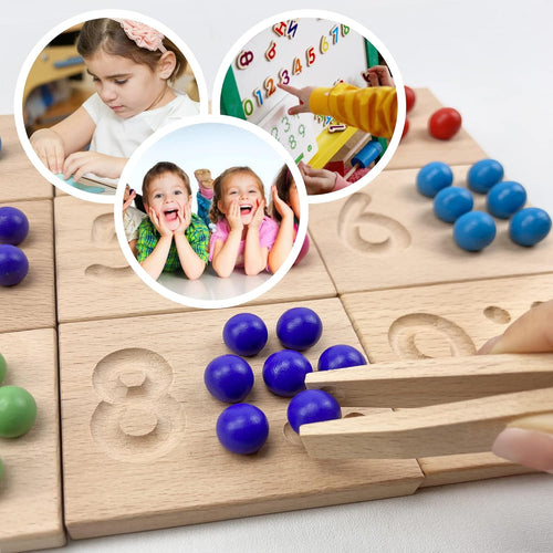 Wooden Number Tracing Board Set, Toddler Montessori Math Beads Counting Toy, Preschool Learning and Educational Math Game for Kids - 7DAY'S