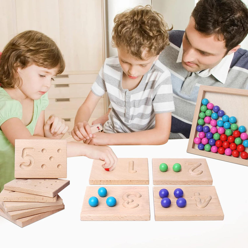 Wooden Number Tracing Board Set, Toddler Montessori Math Beads Counting Toy, Preschool Learning and Educational Math Game for Kids - 7DAY'S