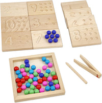 Wooden Number Tracing Board Set, Toddler Montessori Math Beads Counting Toy, Preschool Learning and Educational Math Game for Kids - 7DAY'S