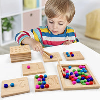 Wooden Number Tracing Board Set, Toddler Montessori Math Beads Counting Toy, Preschool Learning and Educational Math Game for Kids - 7DAY'S