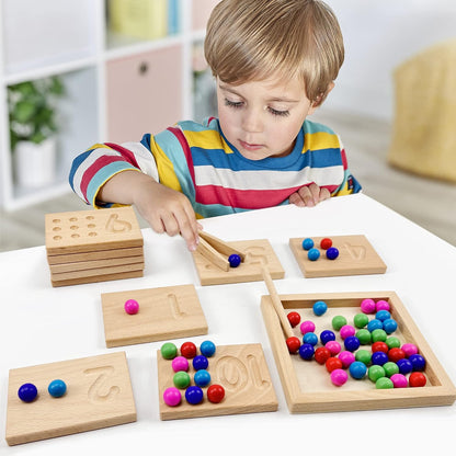 Wooden Number Tracing Board Set, Toddler Montessori Math Beads Counting Toy, Preschool Learning and Educational Math Game for Kids - 7DAY'S