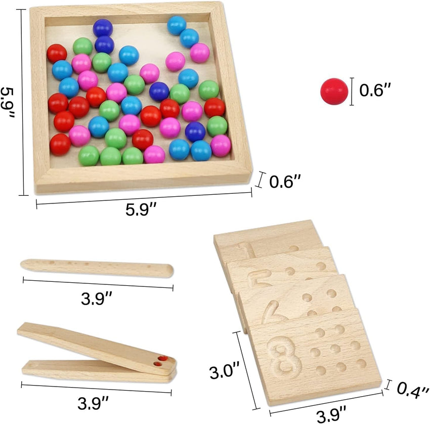Wooden Number Tracing Board Set, Toddler Montessori Math Beads Counting Toy, Preschool Learning and Educational Math Game for Kids - 7DAY'S