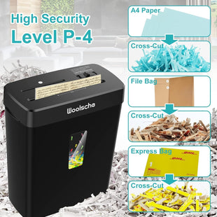 Woolsche Paper Shredder - 10 - Sheet Cross Cut with 3.43 - Gallon Basket - P - 4 Security Level - 3 - Mode Design - Shreds CD and Credit Card - Durable, Fast, and Jam Proof for H - 7DAY'S