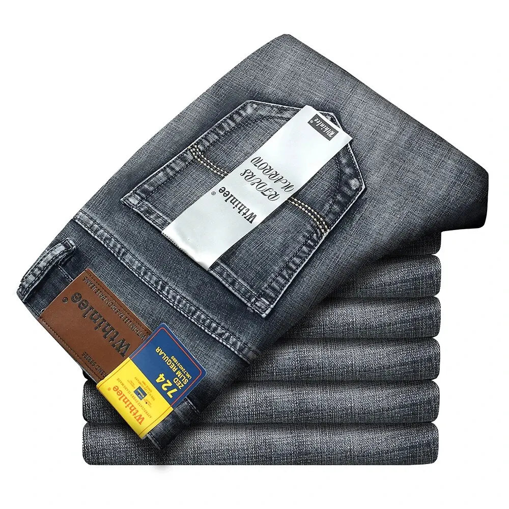 Wthinlee New Business Men's Jeans Casual Straight Stretch Fashion Classic Blue Black Work Denim Trousers Male Brand Clothing - 7DAY'S