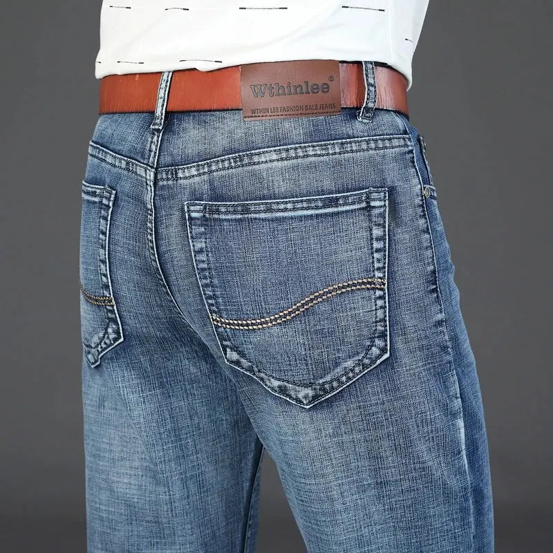 Wthinlee New Business Men's Jeans Casual Straight Stretch Fashion Classic Blue Black Work Denim Trousers Male Brand Clothing - 7DAY'S
