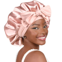 YANIBEST Silk Bonnet for Sleeping Women Satin Bonnet Double Layer Satin Lined Hair Bonnet with Tie Band Curly Hair Blush Pink - 7DAY'S