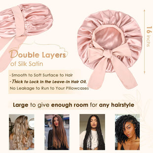 YANIBEST Silk Bonnet for Sleeping Women Satin Bonnet Double Layer Satin Lined Hair Bonnet with Tie Band Curly Hair Blush Pink - 7DAY'S