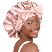YANIBEST Silk Bonnet for Sleeping Women Satin Bonnet Double Layer Satin Lined Hair Bonnet with Tie Band Curly Hair Blush Pink - 7DAY'S