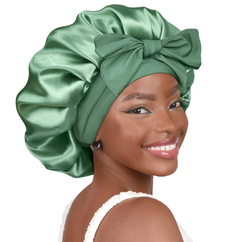 YANIBEST Silk Bonnet for Sleeping Women Satin Bonnet Double Layer Satin Lined Hair Bonnet with Tie Band Curly Hair Blush Pink - 7DAY'S