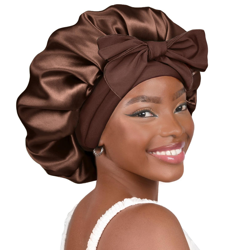 YANIBEST Silk Bonnet for Sleeping Women Satin Bonnet Double Layer Satin Lined Hair Bonnet with Tie Band Curly Hair Blush Pink - 7DAY'S