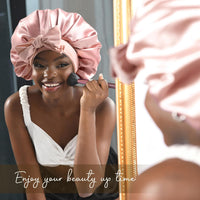 YANIBEST Silk Bonnet for Sleeping Women Satin Bonnet Double Layer Satin Lined Hair Bonnet with Tie Band Curly Hair Blush Pink - 7DAY'S