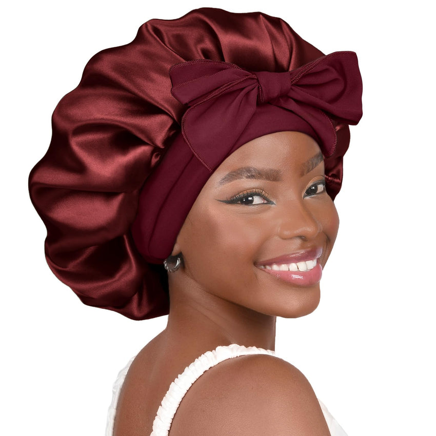 YANIBEST Silk Bonnet for Sleeping Women Satin Bonnet Double Layer Satin Lined Hair Bonnet with Tie Band Curly Hair Blush Pink - 7DAY'S