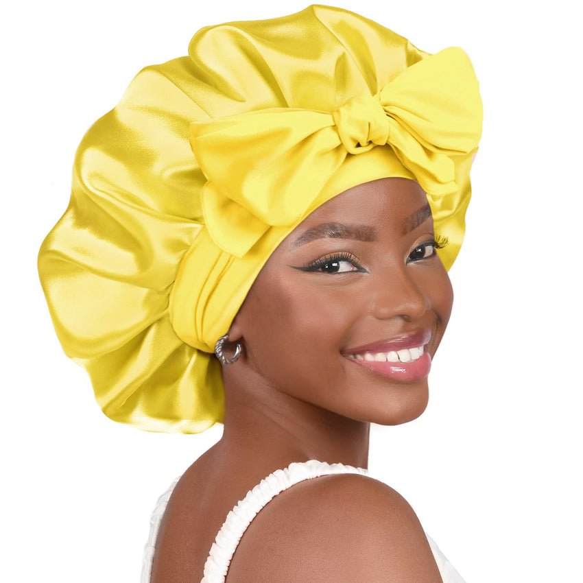 YANIBEST Silk Bonnet for Sleeping Women Satin Bonnet Double Layer Satin Lined Hair Bonnet with Tie Band Curly Hair Blush Pink - 7DAY'S