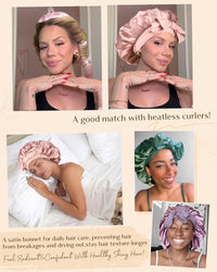YANIBEST Silk Bonnet for Sleeping Women Satin Bonnet Double Layer Satin Lined Hair Bonnet with Tie Band Curly Hair Blush Pink - 7DAY'S