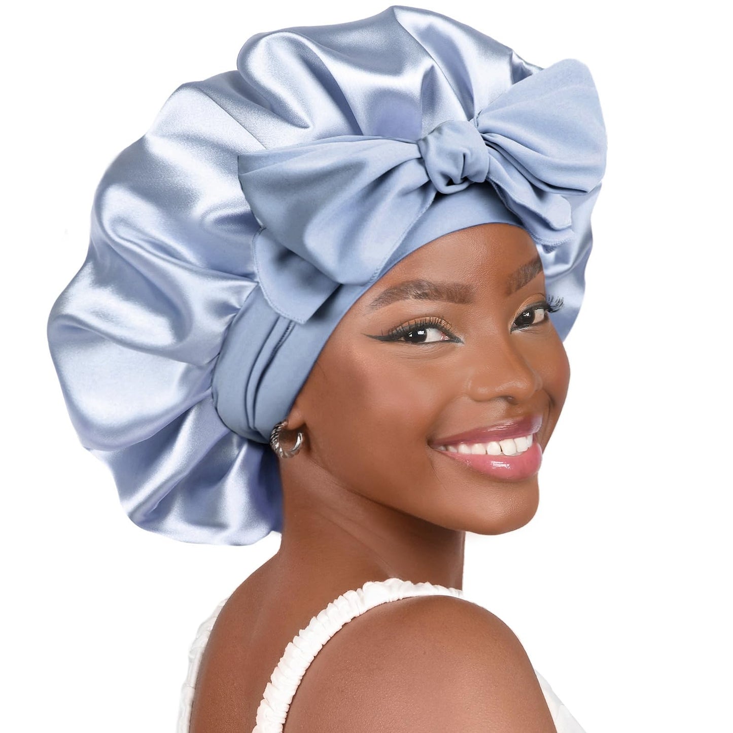 YANIBEST Silk Bonnet for Sleeping Women Satin Bonnet Double Layer Satin Lined Hair Bonnet with Tie Band Curly Hair Blush Pink - 7DAY'S