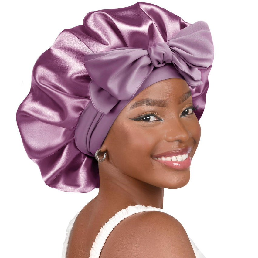 YANIBEST Silk Bonnet for Sleeping Women Satin Bonnet Double Layer Satin Lined Hair Bonnet with Tie Band Curly Hair Blush Pink - 7DAY'S