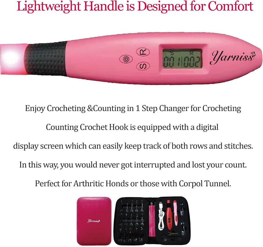 Yarniss 17 Size Counting Crochet Hooks Set, Light Up Crochet Hooks for Stitch & Row Counter - 7DAY'S