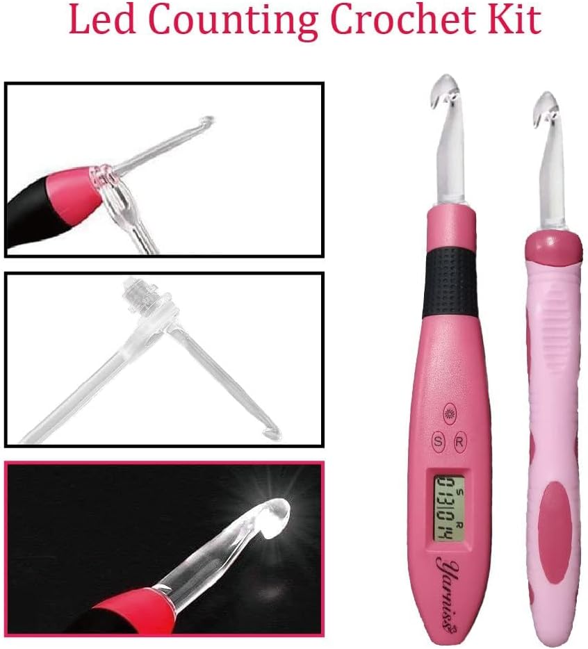 Yarniss 17 Size Counting Crochet Hooks Set, Light Up Crochet Hooks for Stitch & Row Counter - 7DAY'S