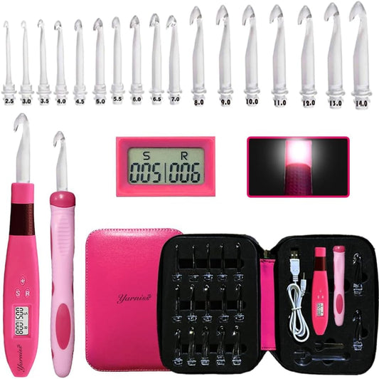 Yarniss 17 Size Counting Crochet Hooks Set, Light Up Crochet Hooks for Stitch & Row Counter - 7DAY'S
