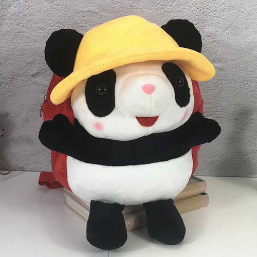 Yellow Hat Panda Kids Shoulder Bag Plush Backpack Red Snacks Travel Backpack Small School Bag - 7DAY'S